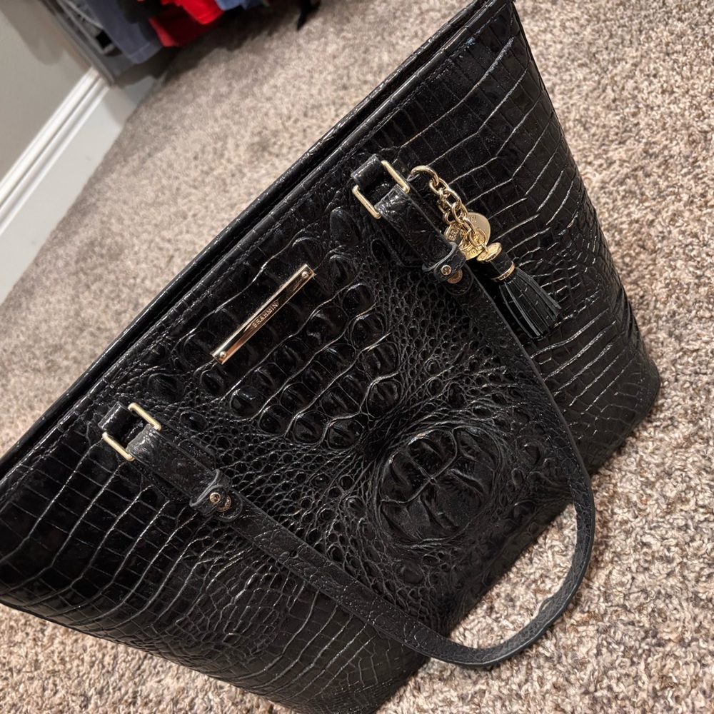 Brahmin Black Crocodile-Embossed Tote